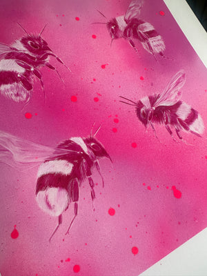 LTD EDITION Hand Finished “UPFEST24 PINK BEES” gicleé PRINT - 30x30cm