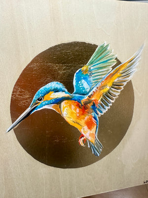 KINGFISHER on Gold Leaf wooden canvas ORIGINAL