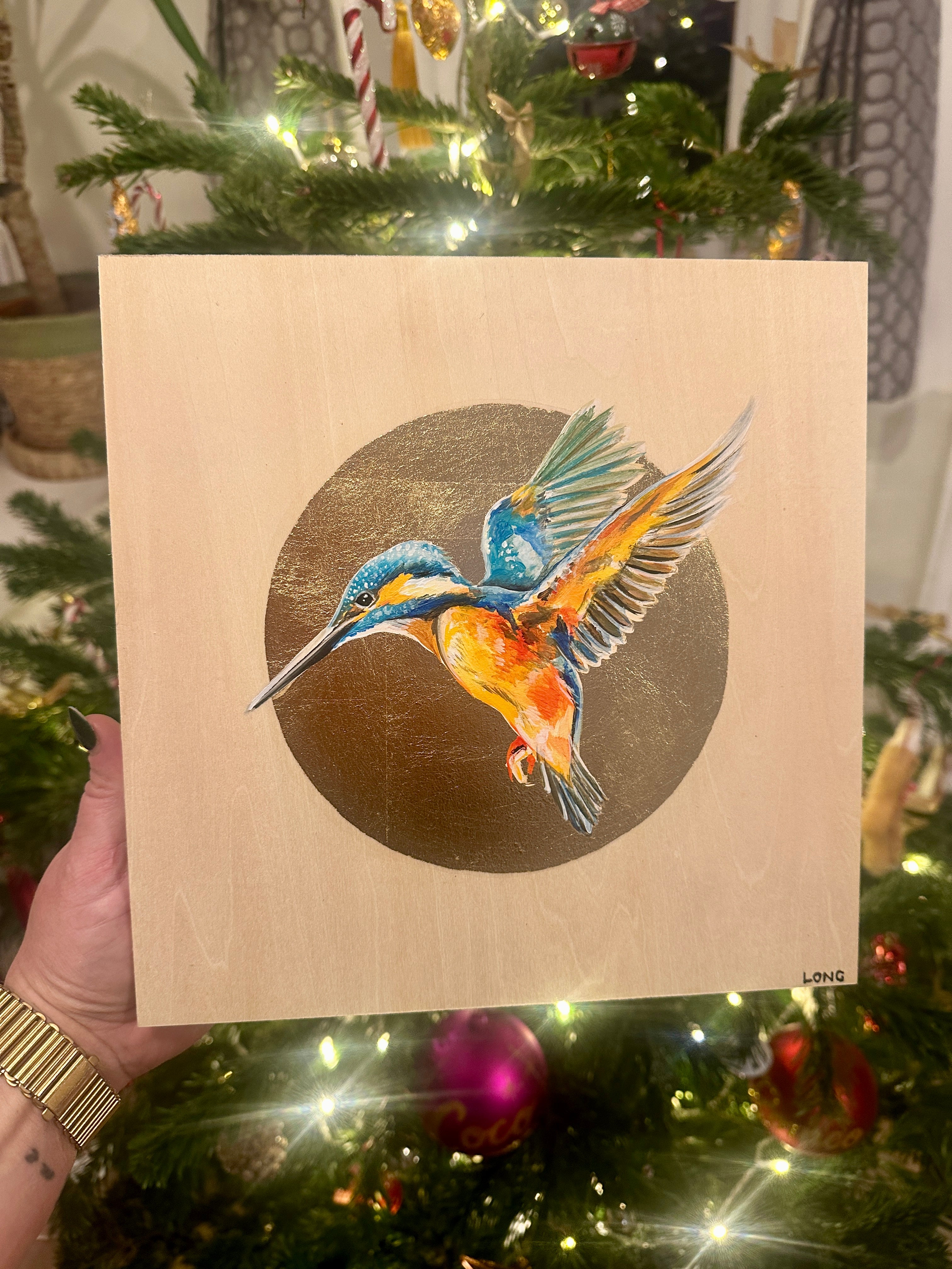 KINGFISHER on Gold Leaf wooden canvas ORIGINAL