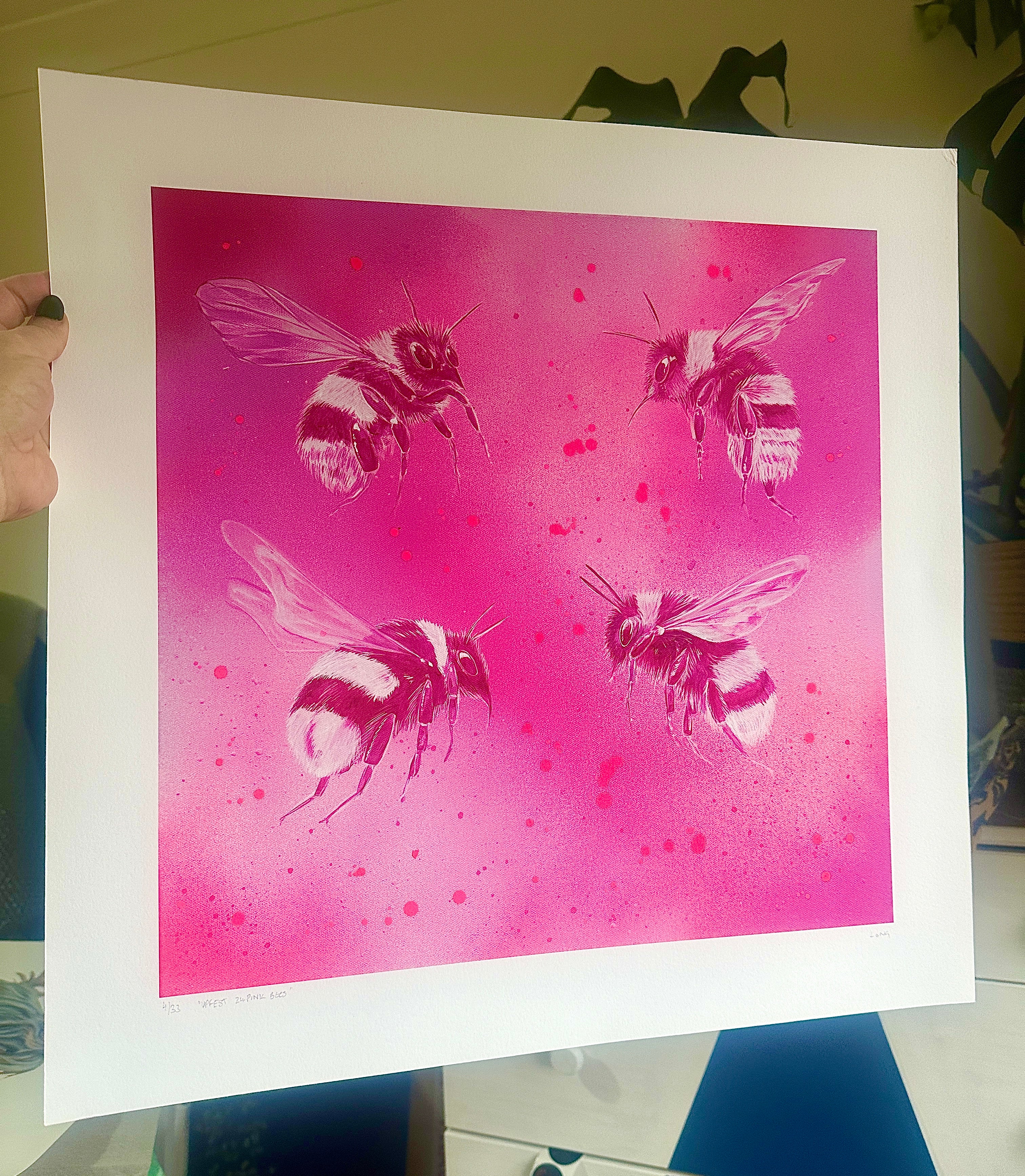 LTD EDITION Hand Finished “UPFEST24 PINK BEES” gicleé PRINT - 50x50cm