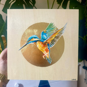 KINGFISHER on Gold Leaf wooden canvas ORIGINAL