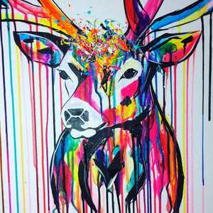 rainbow stag close up rainbow stag VI stags head sophie long art 